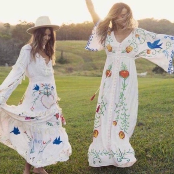 LAST 1! #221 Bohemian Embroidered Button Down Maxi Dream Dress - Picture 4 of 10